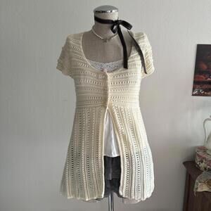 Cream babydoll crochet button top